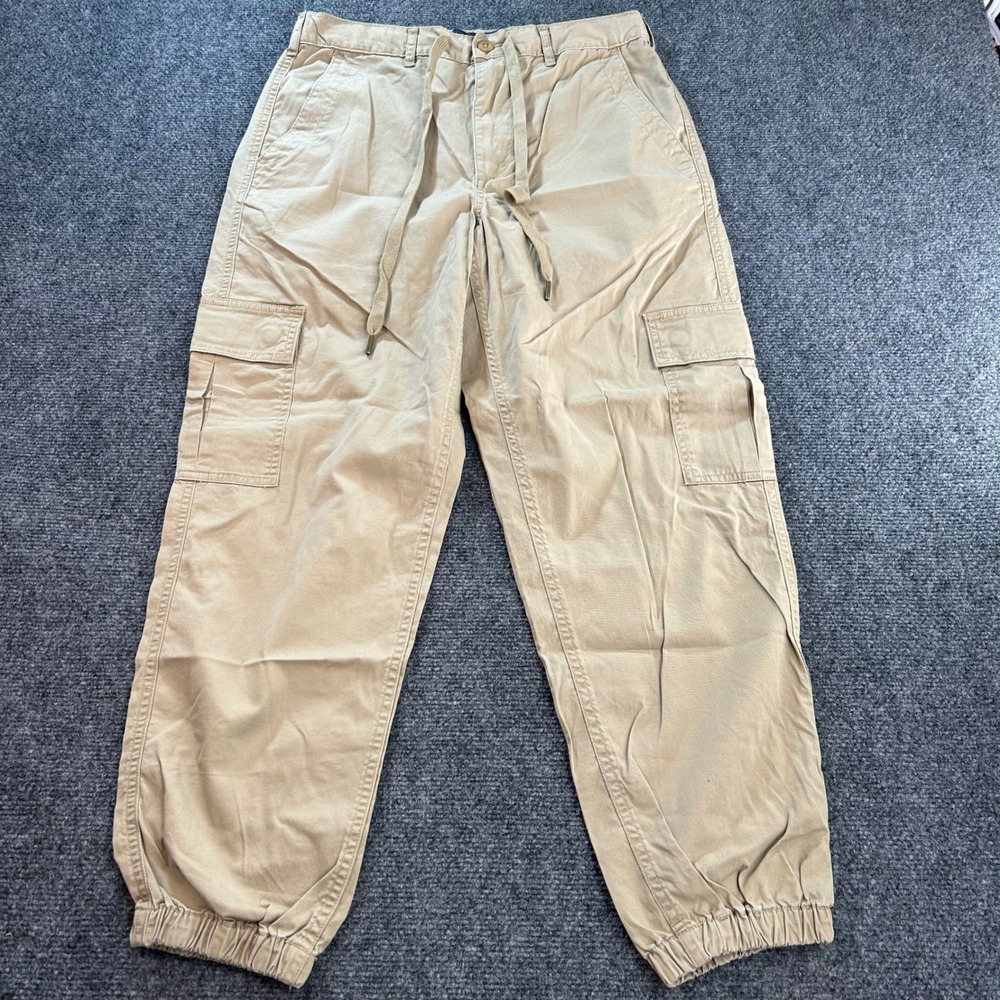 Polo Ralph Lauren Cargo Jogger Pants Mens Small Khaki Tan Elastic Waist Stretch